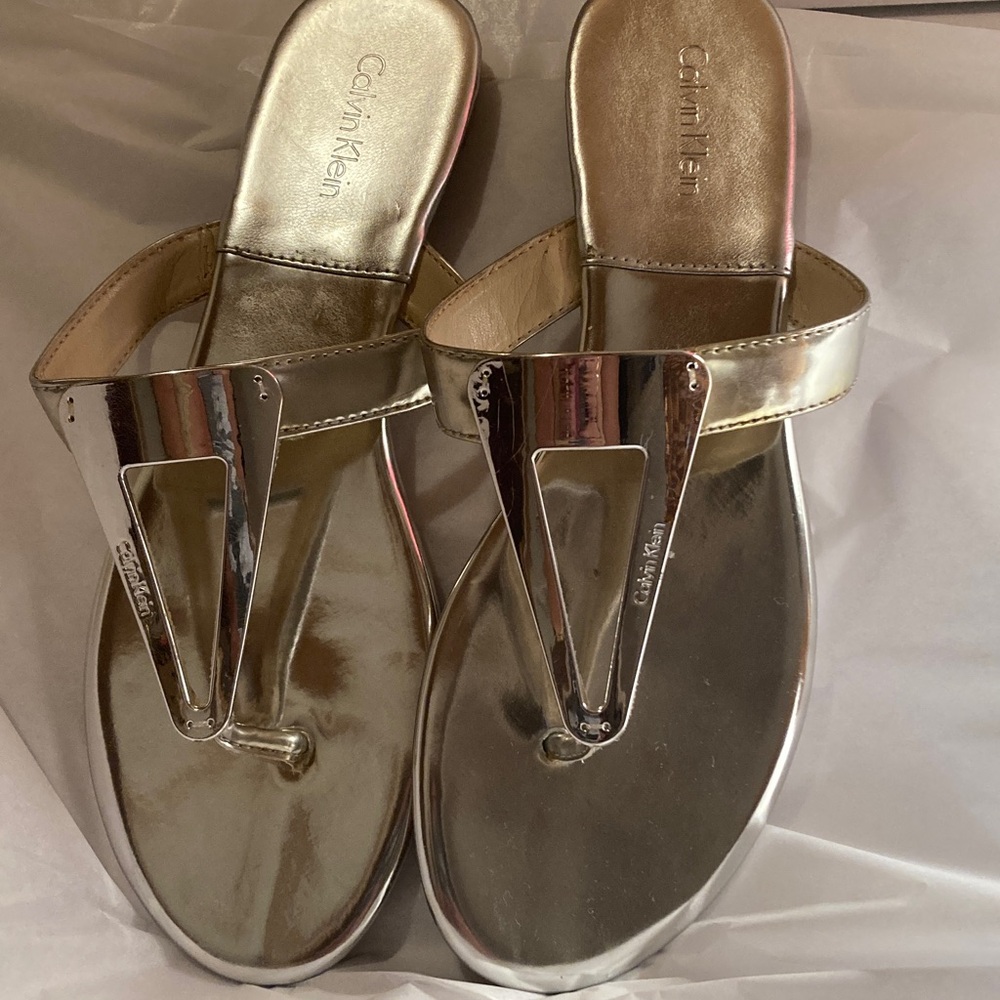 Calvin Klein Women's Metallic  Silver Sandals 6.5